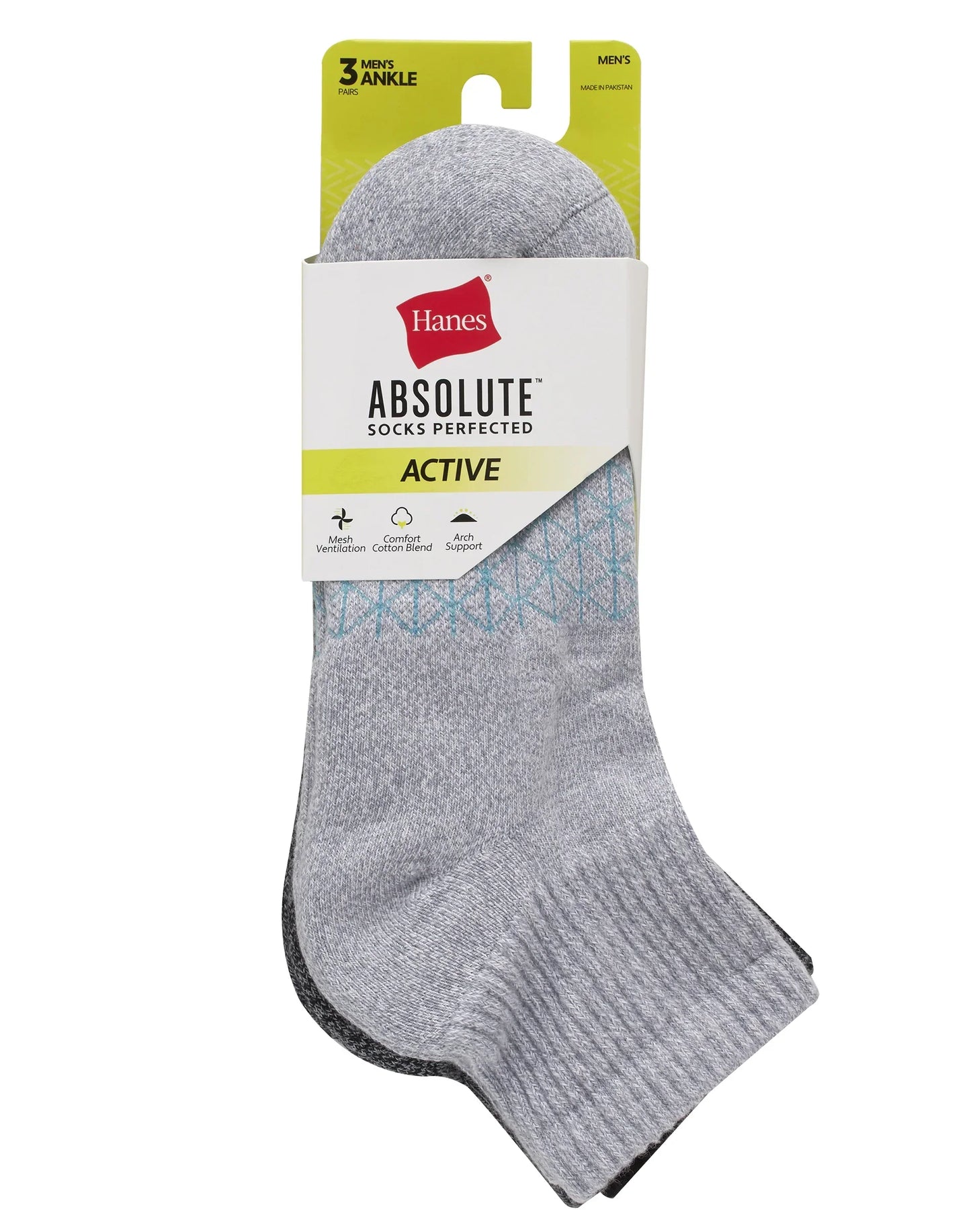 Hanes Absolute Active Men’s Cushioned Ankle Socks Pack, 3-Pack, Moisture Wicking