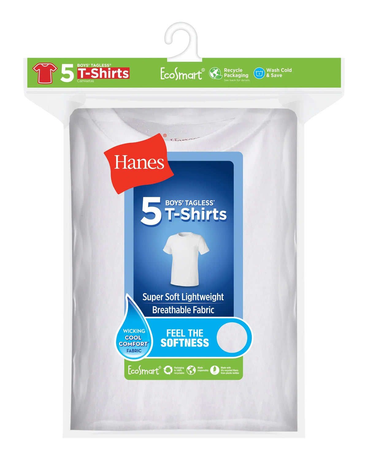 Hanes EcoSmart Boys' Crewneck Undershirt, 5-Pack