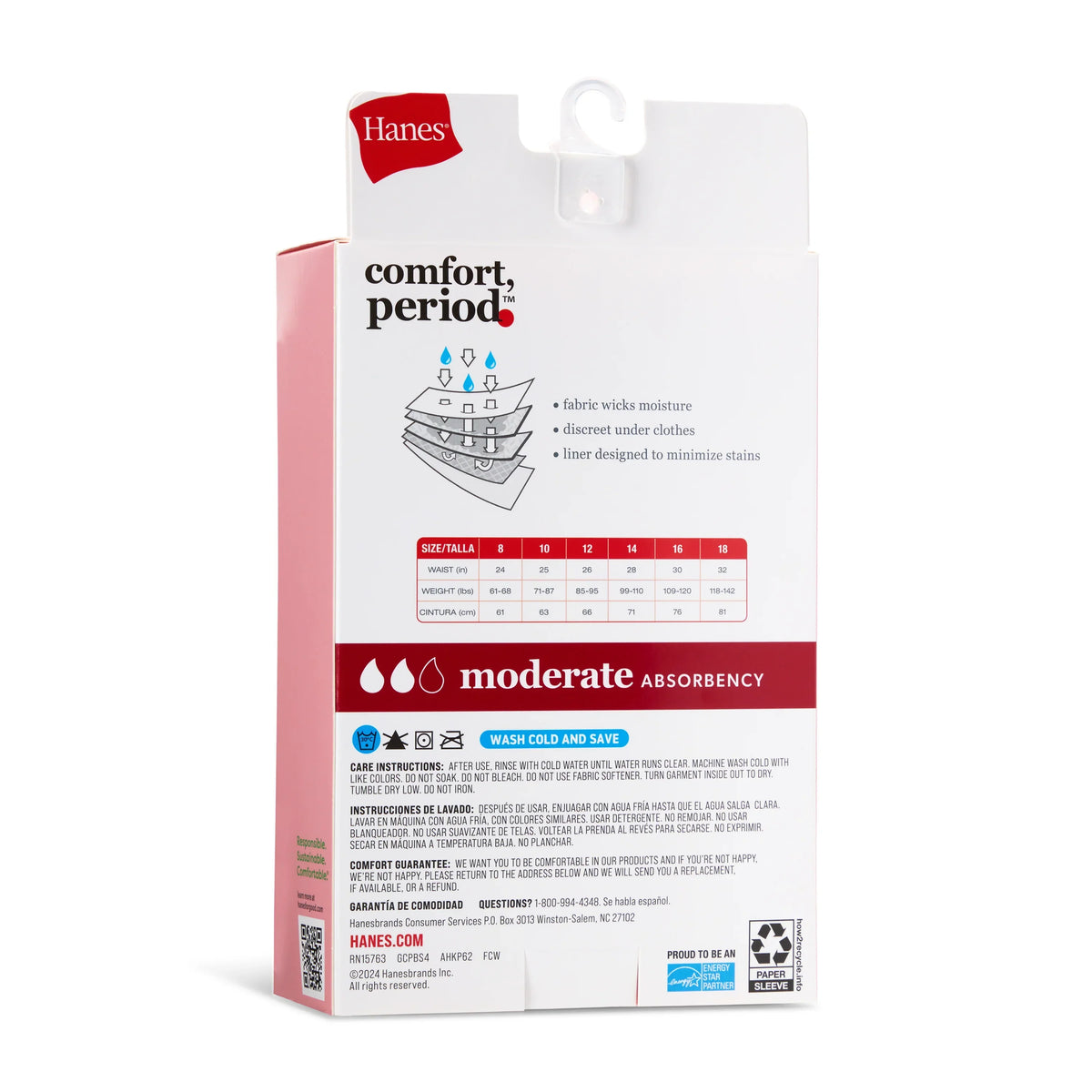 Hanes Comfort, Period. Girls' Boyshort Period Underwear, Moderate Leaks, Assorted Solids, 4-Pack