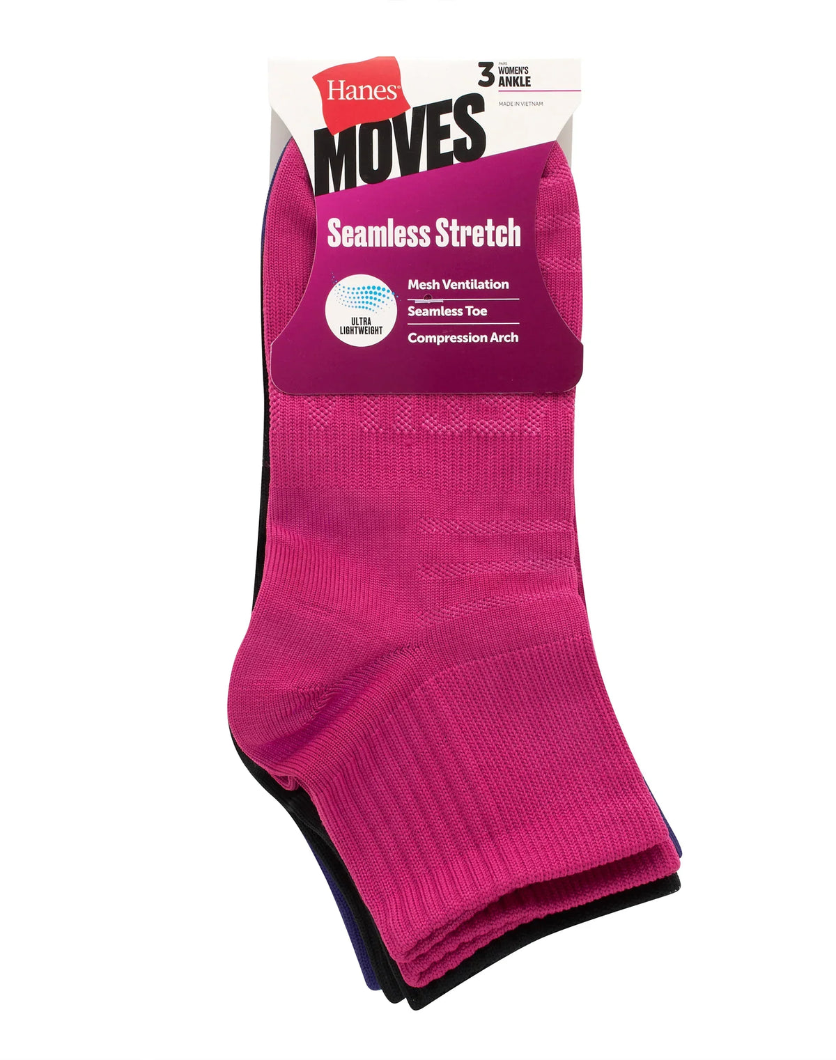 Hanes Moves Women’s Seamless Stretch Ankle Socks, 3 Pairs