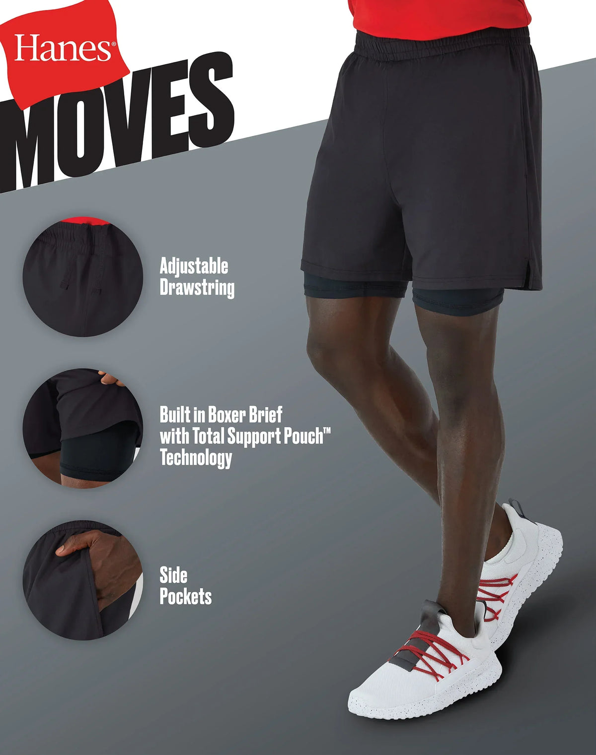 Hanes Moves Men's 2-in-1 Gym Shorts, 5" Inseam