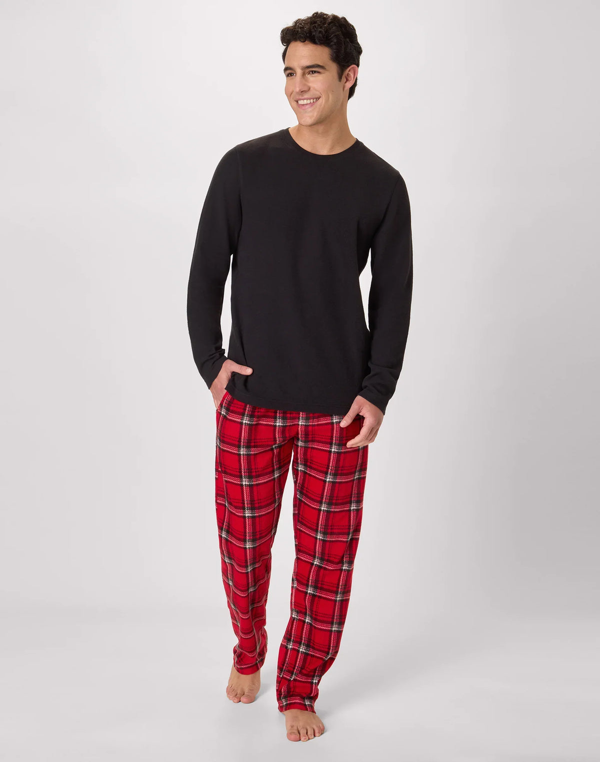Hanes Men's Micro Fleece Pajama Set, Plaid Print