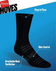 Hanes Moves Breathable Mesh Men’s Mid-Crew Socks, Shoe Sizes 6-12, 6-Pairs
