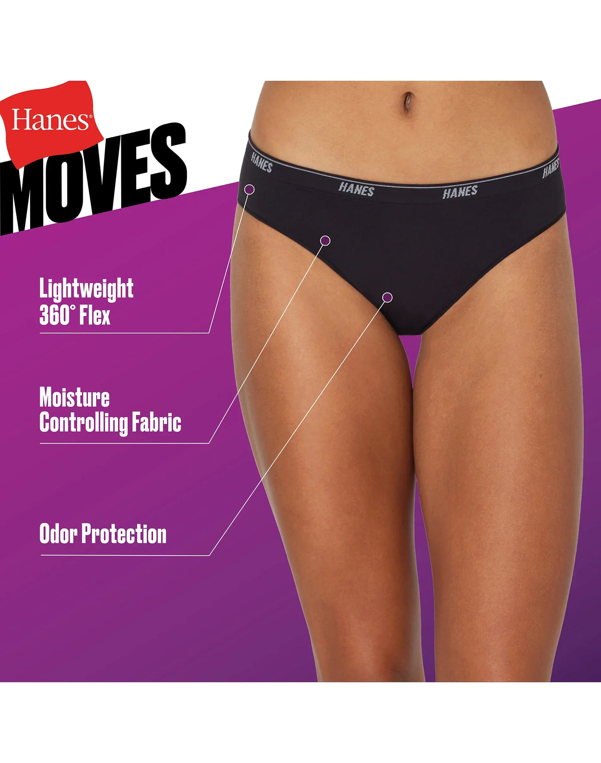 Hanes Moves Women’s 360° Flex Bikini Underwear, 3-Pack