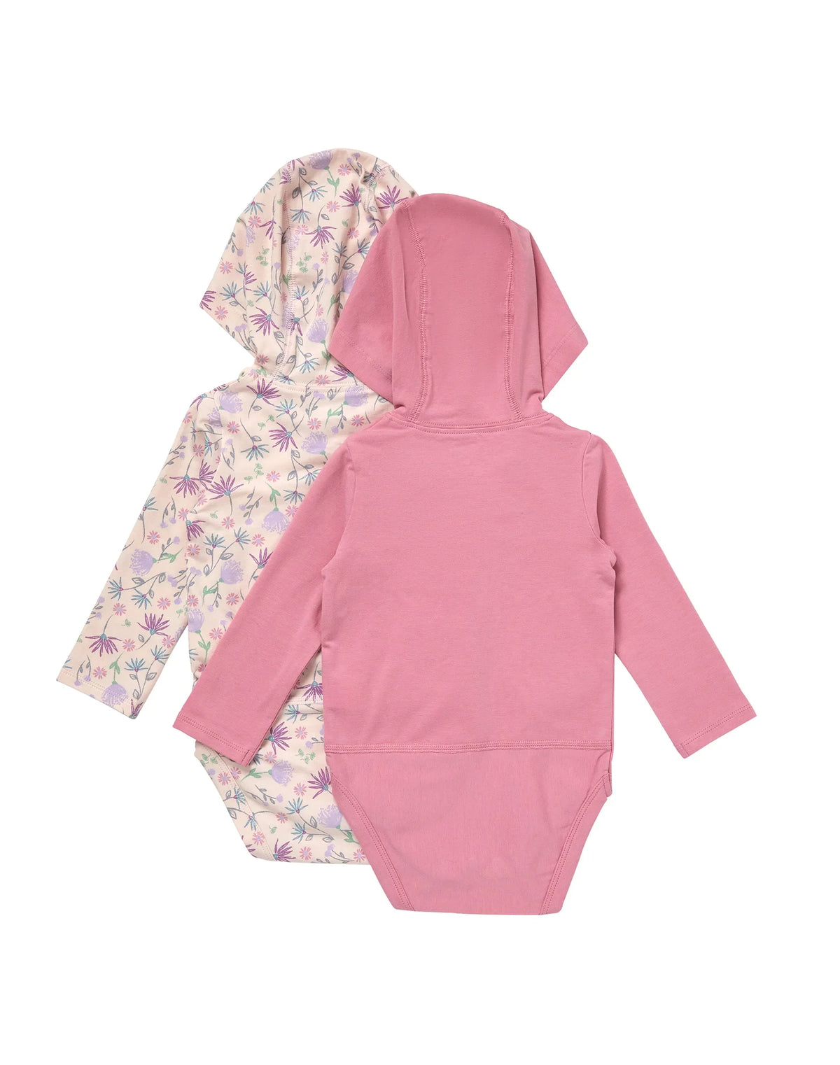 Hanes Pure Comfort Baby Long Sleeve Hooded Bodysuits, Organic Cotton, Boys & Girls, 2-Pack