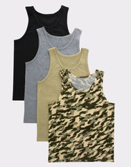 Hanes Originals Boys' Tank Undershirt, Camo & Assorted, 4-Pack