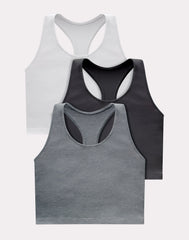 Hanes Originals Women's Racerback Crop Tank Top with Built-In Bra, 3-Pack