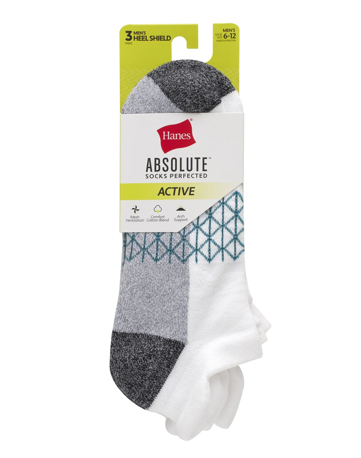 Hanes Absolute Active Men’s Cushioned Heel Shield Socks, Shoe Sizes 6-12, 3-Pairs
