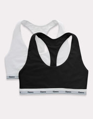 Hanes Originals Racerback Bralette, Breathable Stretch Cotton, 2-Pack