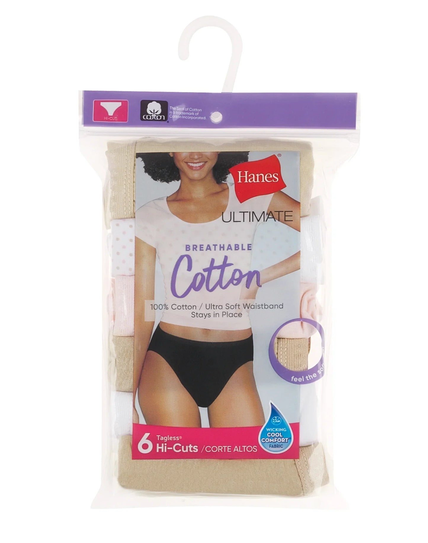 Hanes Ultimate Women's Breathable Hi-Cut Underwear, 6-Pack