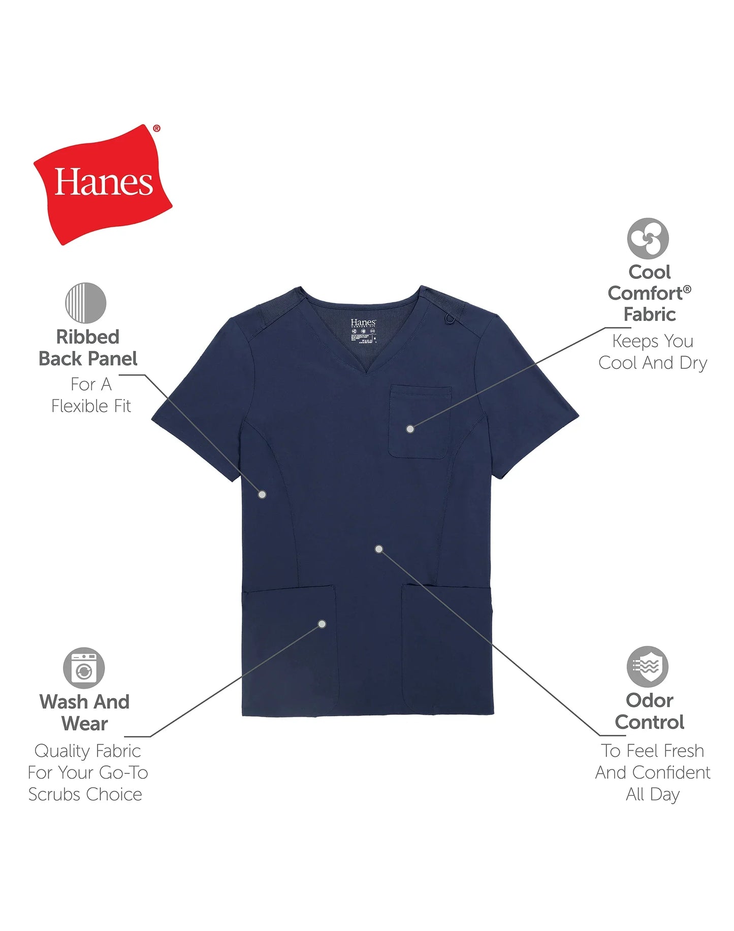 Hanes Comfort Fit Scrubs Women's Rib Back Scrub Top