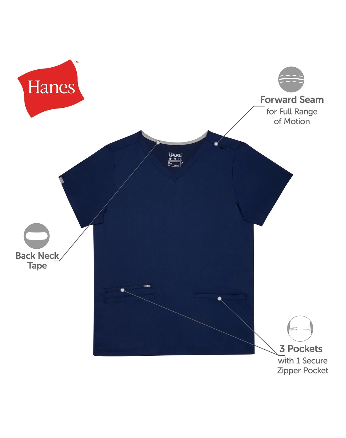 Hanes Premium Scrubs Women's 3-Pocket Scrub Top