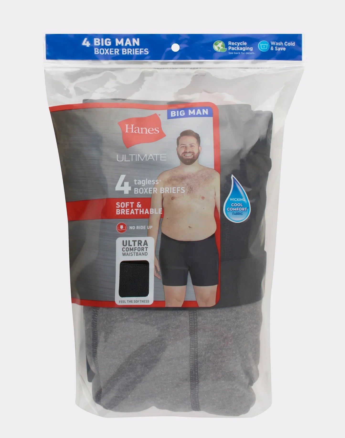 Hanes Ultimate Big Men’s Cotton Boxer Brief Underwear, 4-Pack (Big & Tall Sizes)