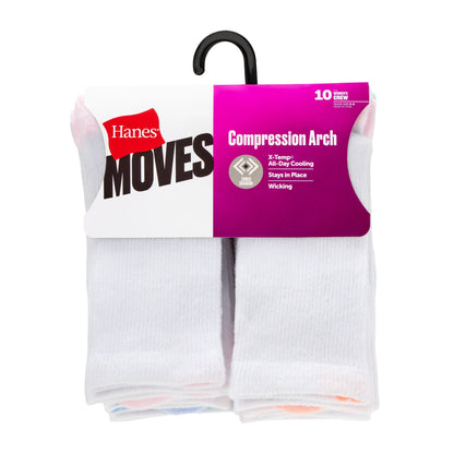 Hanes Moves X-Temp Women's Crew Socks, 10-Pairs, Shoe Sizes 8-12