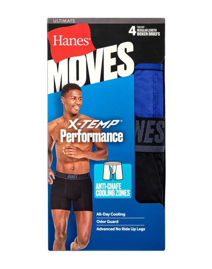 Hanes Moves Ultimate Men&rsquo;s Anti-Chafe Boxer Brief Underwear, X-Temp, Assorted, 4-Pack, 6"