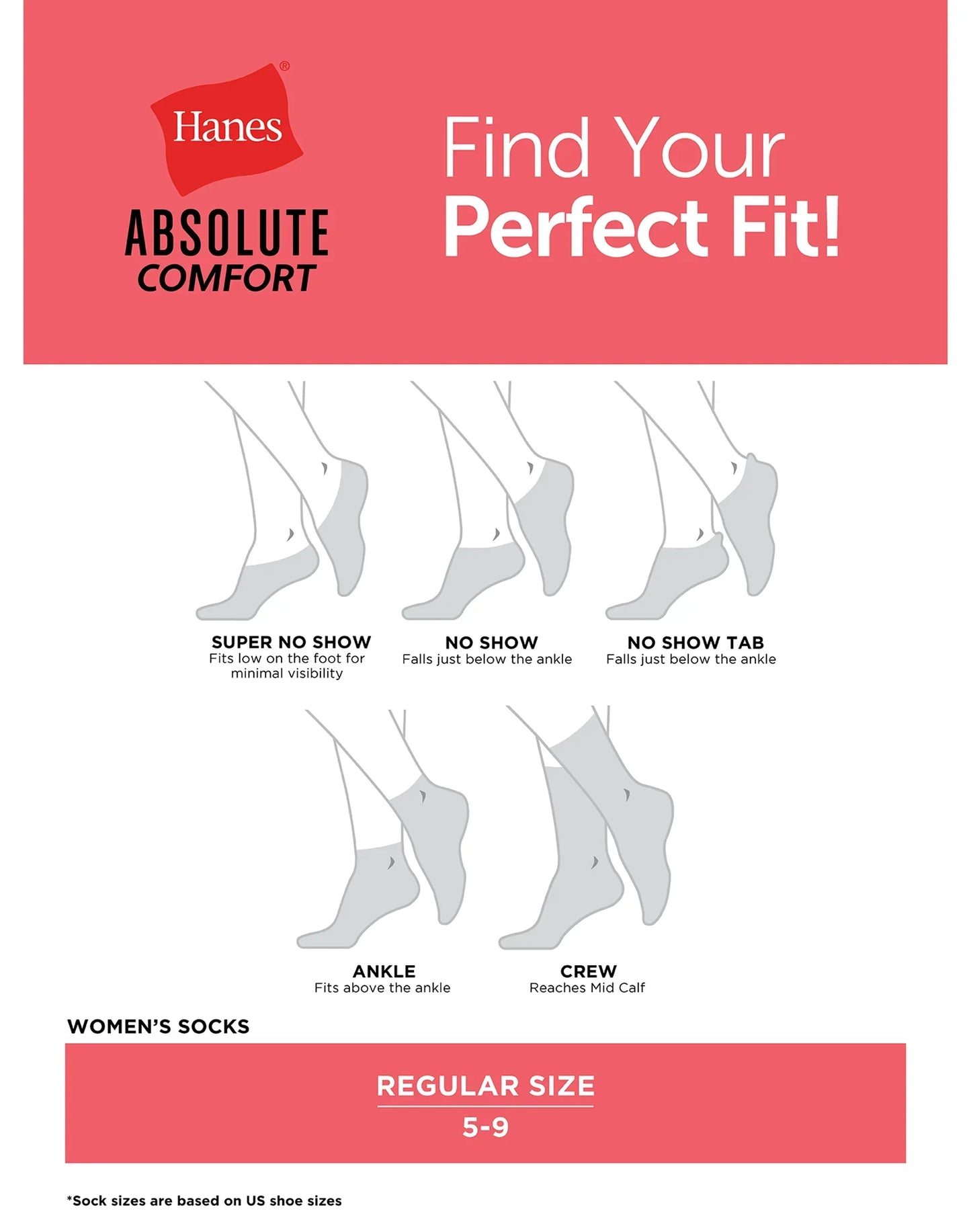 Hanes Absolute Comfort Women's Super No Show Socks Pack, 4-Pairs