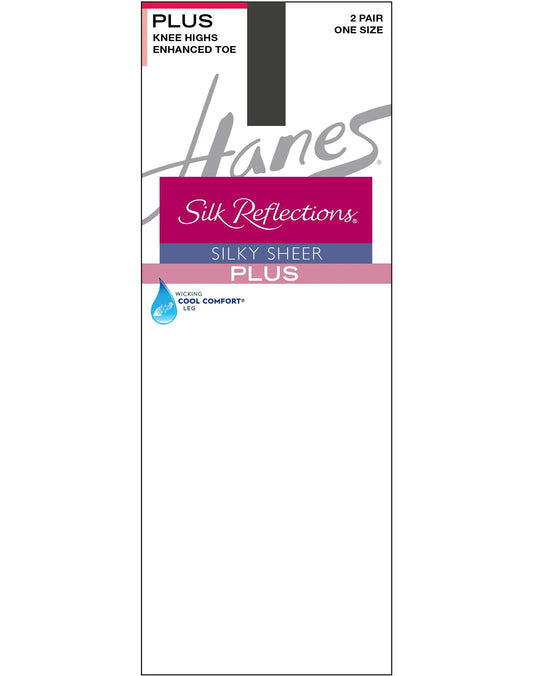 Hanes Silk Reflections Knee Highs, Enhanced Toe, 2-Pack (Plus Size)