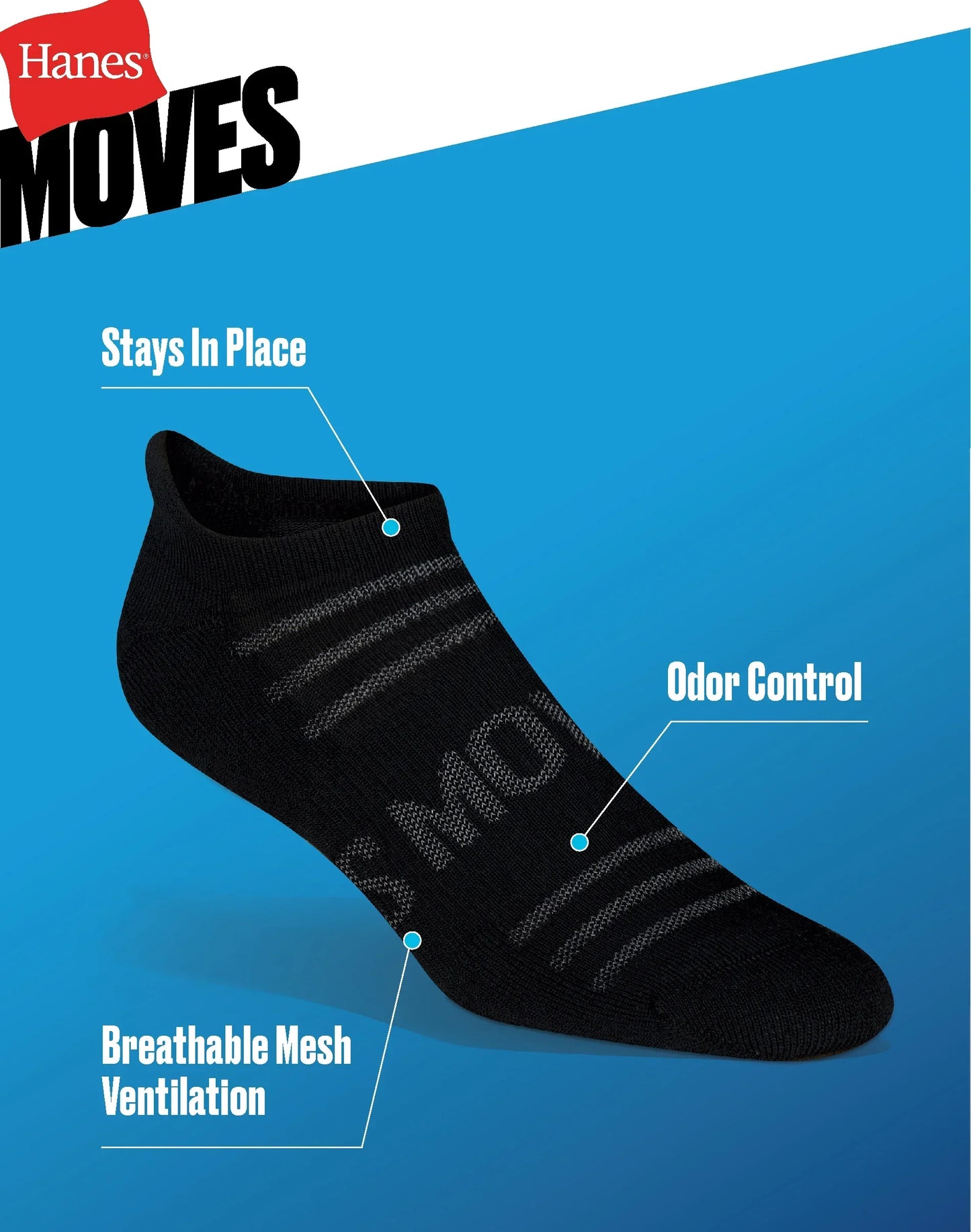 Hanes Moves Breathable Mesh Men&rsquo;s Heel Shield Socks, Shoe Sizes 6-12, 6-Pairs