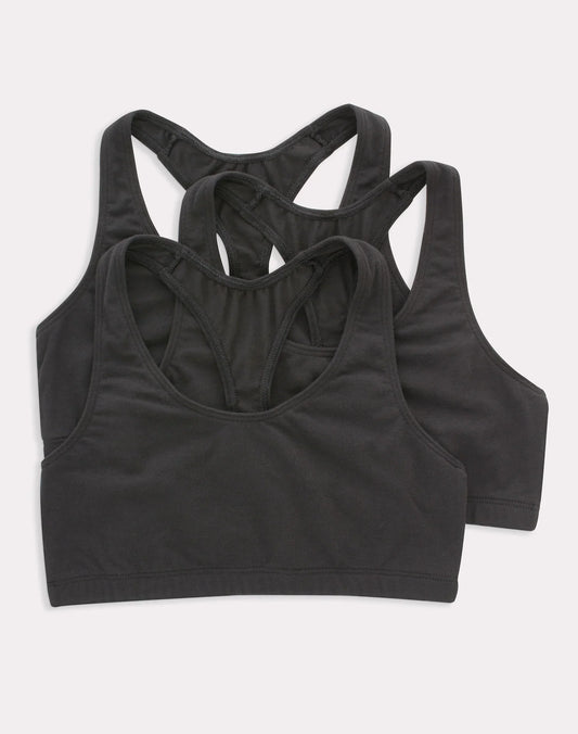 Hanes Women's Cotton Racerback Sports Bralette, Low Impact, 3-Pack