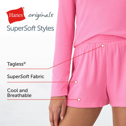 Hanes Originals Women&rsquo;s SuperSoft Comfywear Rib Sleep Shorts