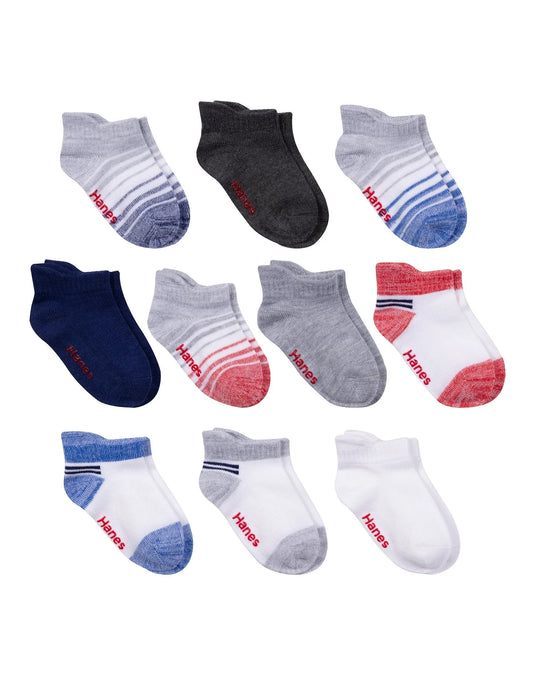 Hanes Infant/Toddler Boys' Heel Shield Socks, Gripper Foot Bottoms, 10-Pairs