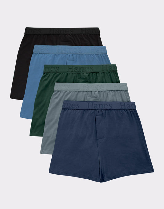 Hanes Originals Boys' SuperSoft Knit Boxer Underwear, 5-Pack