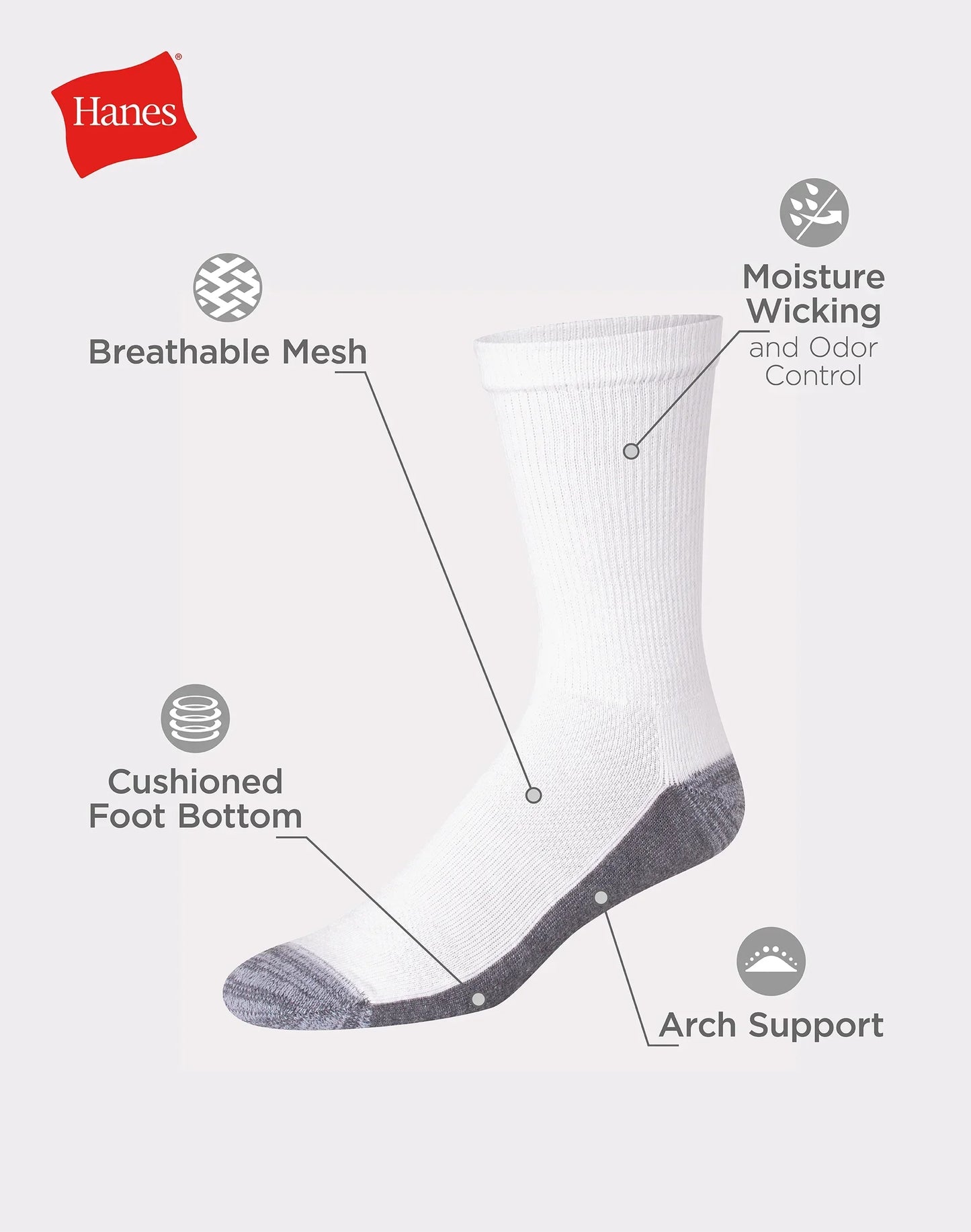 Hanes Men's FreshIQ&reg; X-Temp&reg; Active Cool&reg; Big and Tall Crew Socks 12-Pack