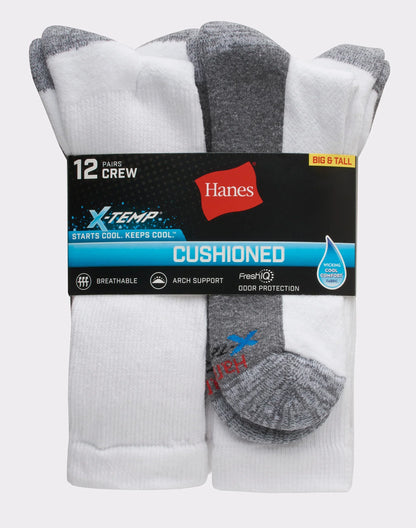Hanes Men&rsquo;s Cushioned Crew Socks, X-Temp, 12-Pairs