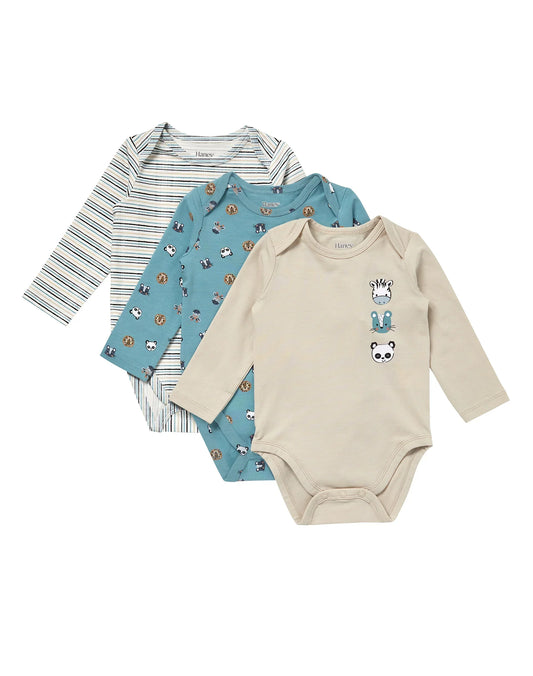 Hanes Pure Comfort Baby Long Sleeve Bodysuits, Organic Cotton, Boys &amp; Girls, 3-Pack