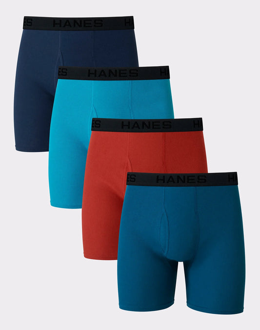 Hanes Ultimate Big Men&rsquo;s Cotton Boxer Brief Underwear, Blue-Red, 4-Pack (Big &amp; Tall Sizes)