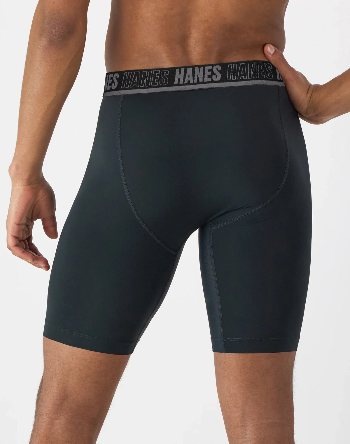 Hanes Moves Ultimate Men&rsquo;s Anti-Chafe Long Leg Boxer Brief Underwear, Total Support Pouch, X-Temp, Black/Grey/Blue, 4-Pack, 8&rdquo;