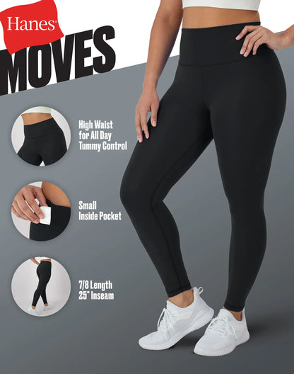 Hanes Moves Women's 7/8 Leggings with Internal Pocket, 25"