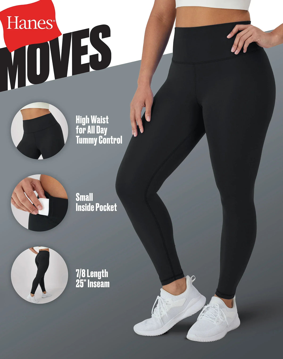Hanes Moves Women's 7/8 Leggings with Internal Pocket, 25"