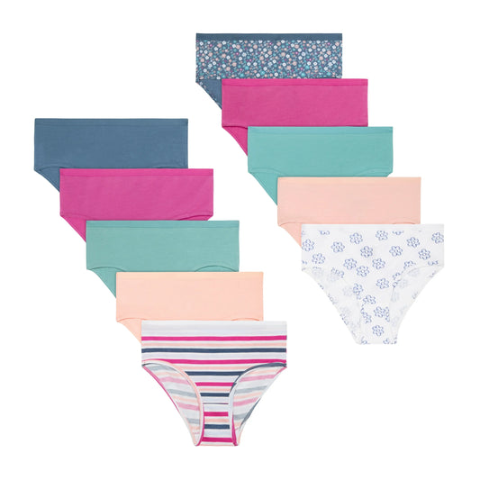 Hanes Girls' Cotton Stretch Brief Underwear, 10-Pack