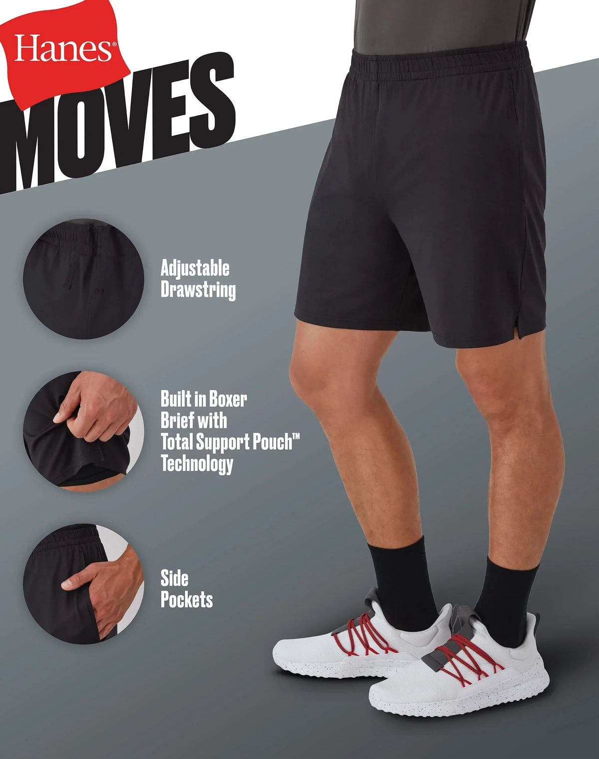 Hanes Moves Men's 2-in-1 Gym Shorts, 7" Inseam