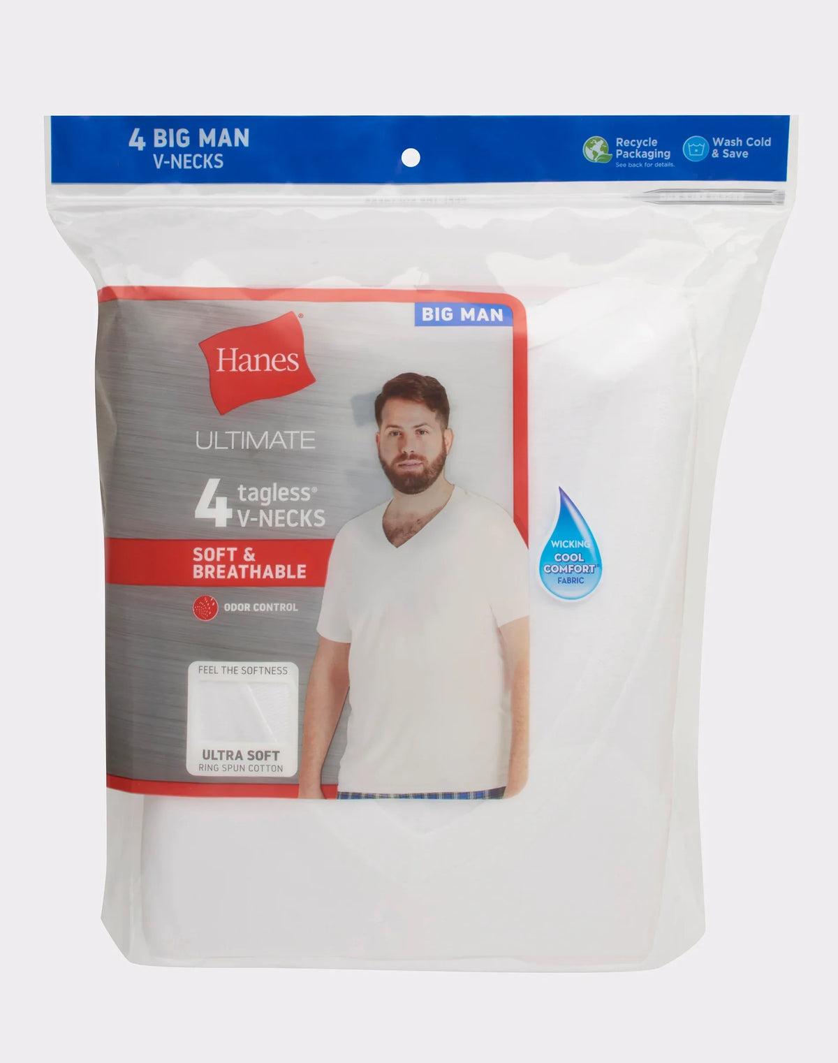 Hanes Ultimate Big Men&rsquo;s V-Neck T-Shirt Pack, 4-Pack, (Big &amp; Tall Sizes)