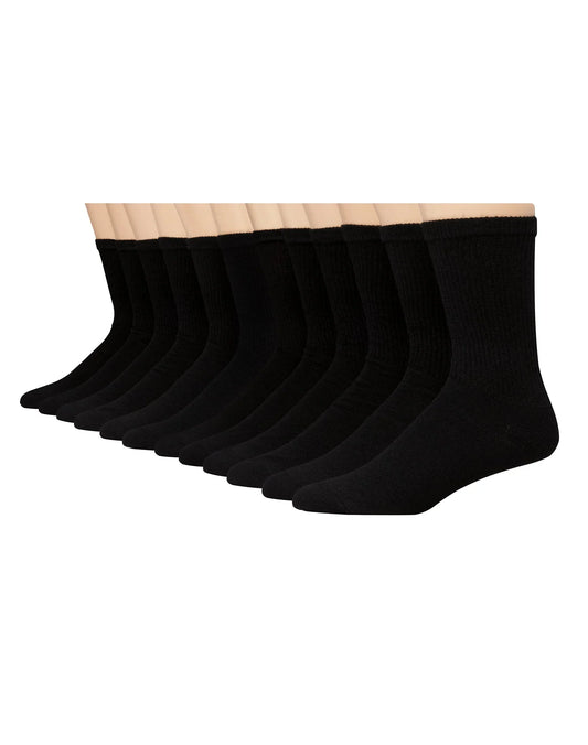 Hanes Double Tough Men's Crew Socks, Shoe Sizes 6-12, 12-Pairs