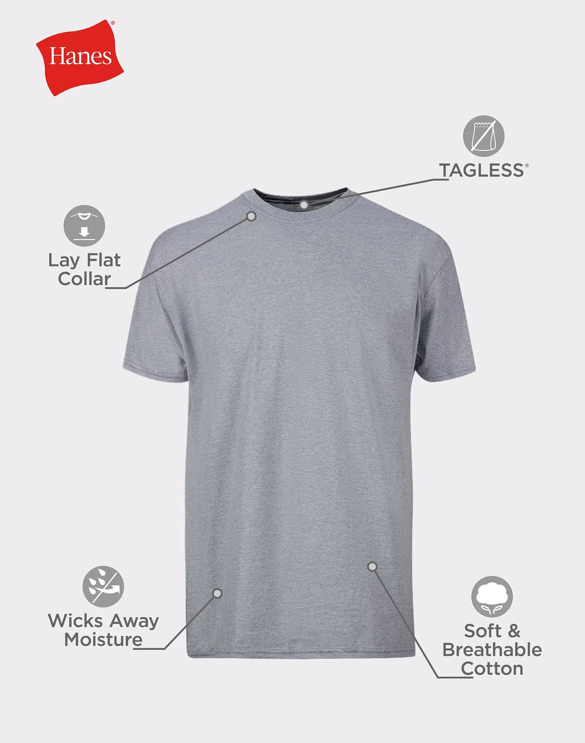 Hanes Men's T-Shirt Pack, Moisture-Wicking Stay-Tucked Undershirts, Black/Grey/Blue, 6-Pack
