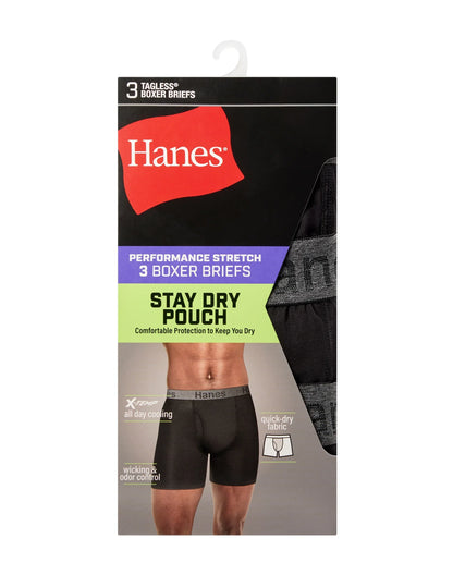 Hanes Stay Dry Pouch Men's Performance Stretch Boxer Brief Underwear, Black, 3-Pack
