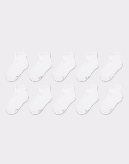 Hanes Girls' Ankle Socks Pack, 10-Pack, White