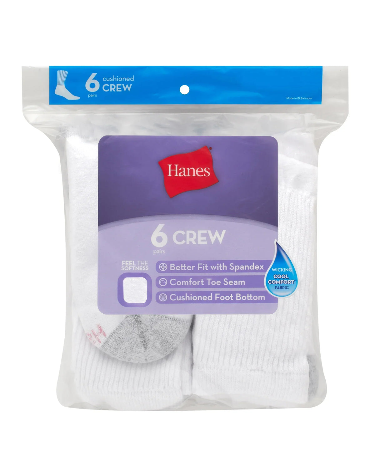 Hanes Women's Crew Socks, Moisture-Wicking, 6-Pairs