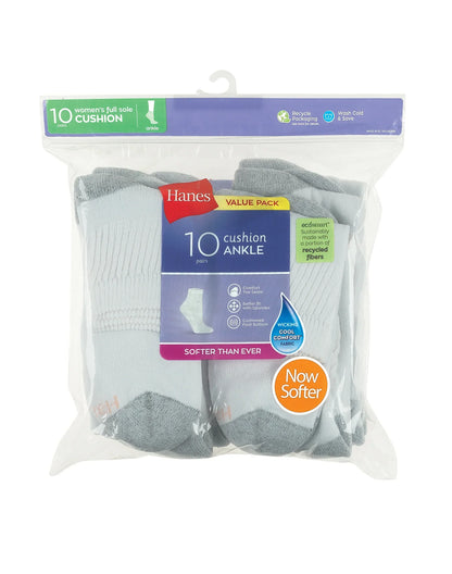 Hanes Women's Athletic Ankle Socks, Full Sole Cushion, 10-Pairs
