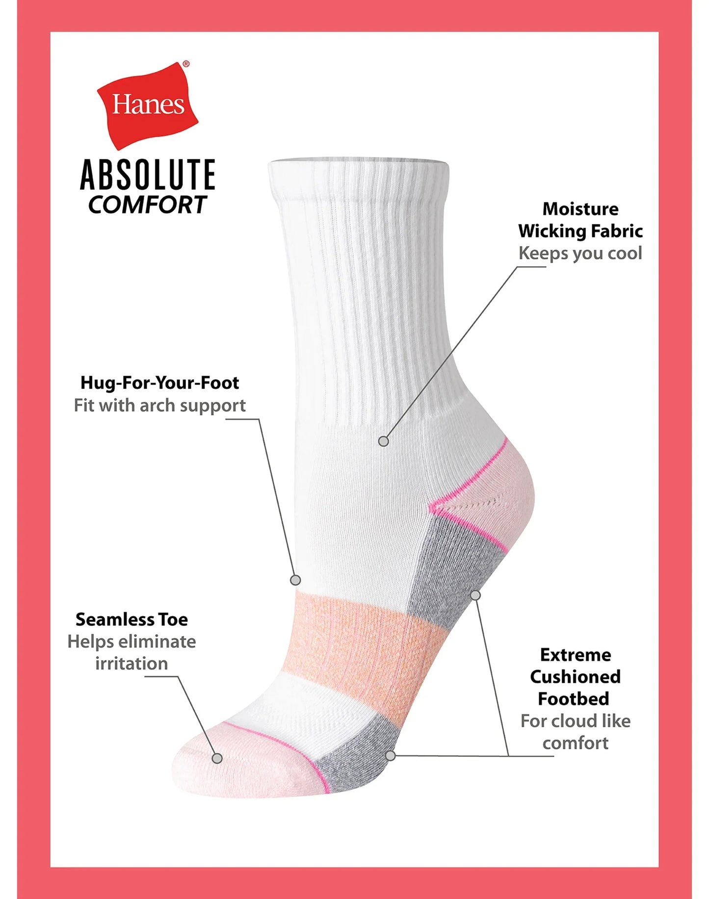 Hanes Absolute Comfort Women's Crew Socks, 4-Pairs