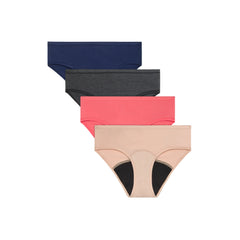Hanes Comfort, Period. Girls' Hipster Period Underwear, Moderate Protection, Assorted Solids, 4-Pack