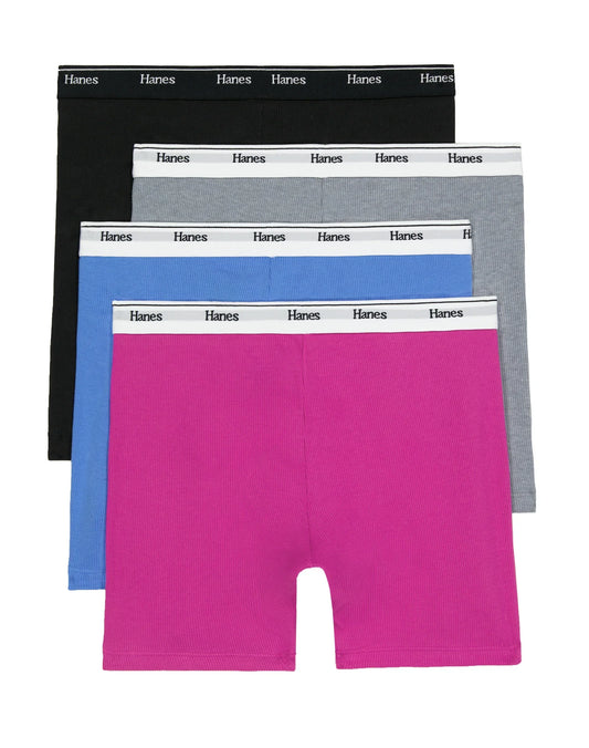 Hanes Originals Women's Mid-Thigh Boxer Brief Underwear, Breathable Stretch Cotton, 4-Pack