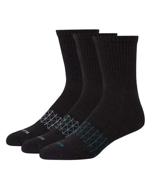 Hanes Absolute Active Men&rsquo;s Cushioned Crew Socks, Shoe Sizes 6-12, 3-Pairs