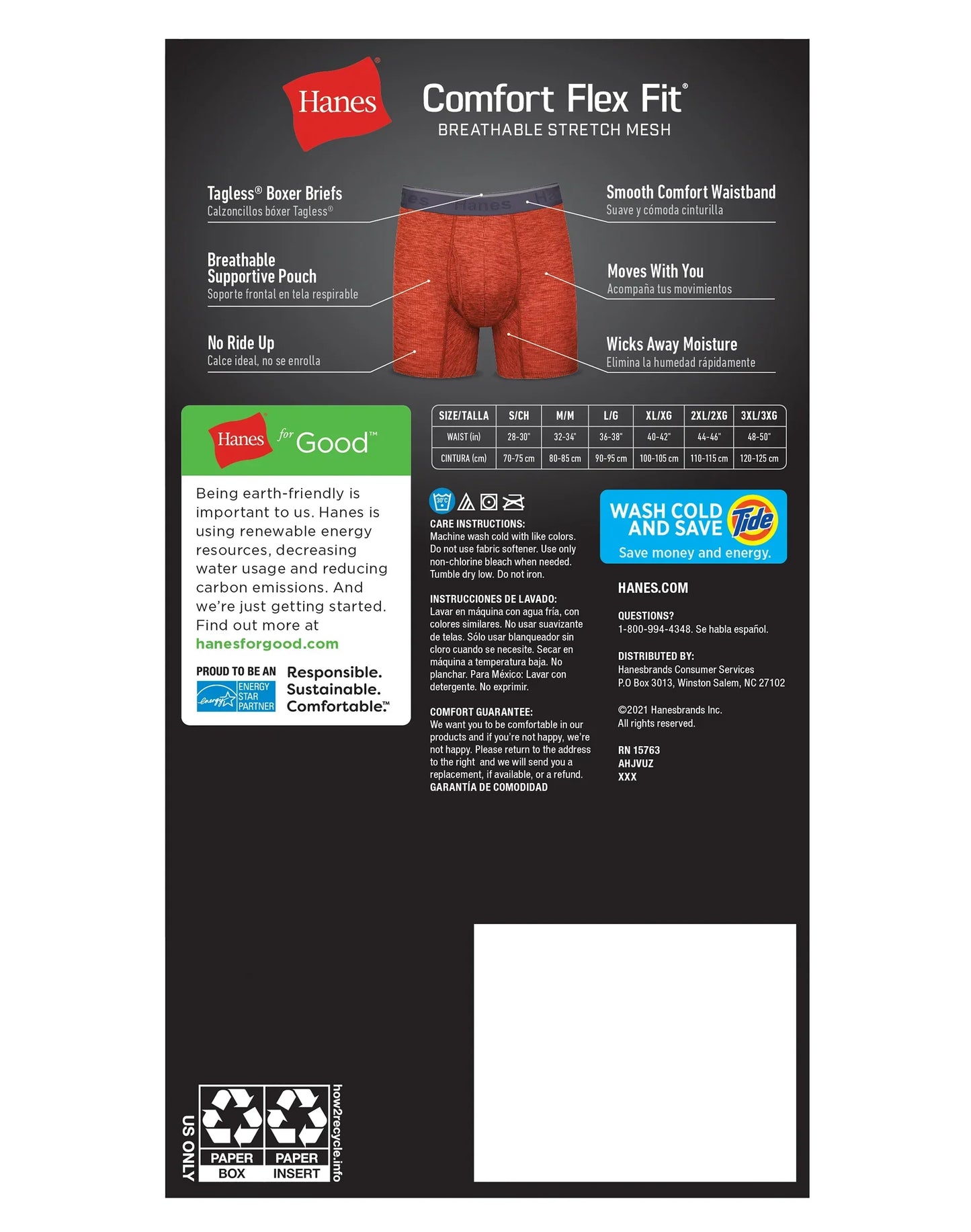Hanes Comfort Flex Fit Men's Breathable Stretch Mesh Boxer Brief Underwear, Red/Green/Black, 3-Pack