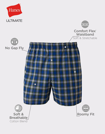 Hanes Ultimate Big Men&rsquo;s Woven Boxer Underwear, Tartan Prints, 4-Pack, (Big &amp; Tall Sizes)
