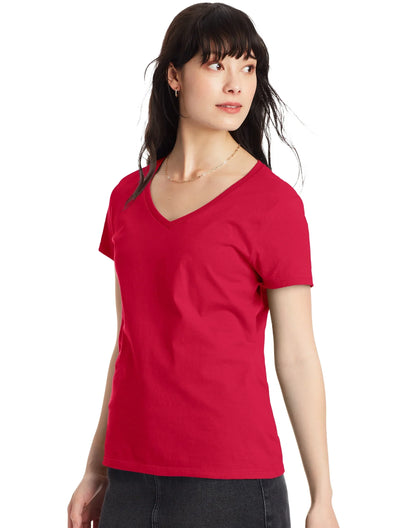 Hanes Perfect-T Women's V-Neck Cotton T-Shirt, Value 2-Pack