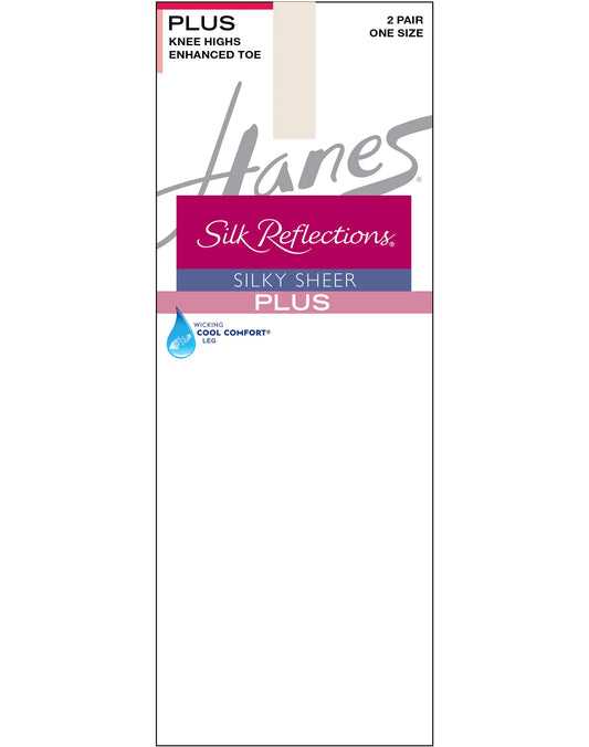 Hanes Silk Reflections Knee Highs, Enhanced Toe, 2-Pack (Plus Size)